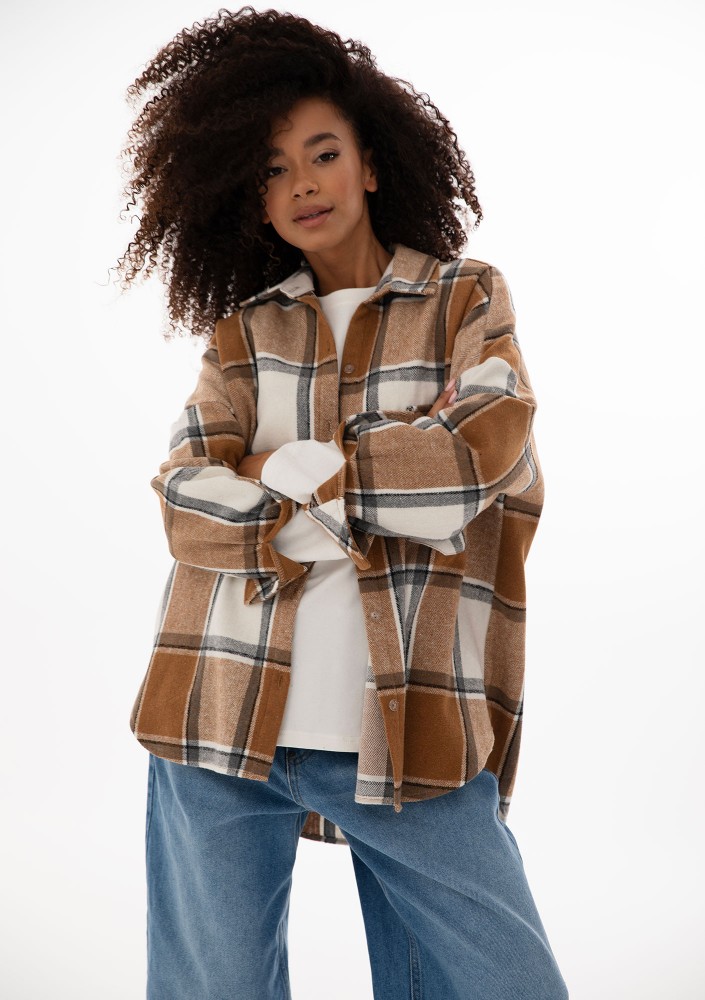 Shay - Winceyette oversize shirt Toffee Check
