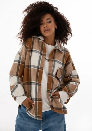 Shay - Koszula oversize z miękkiej flaneli w kratę Toffee Check