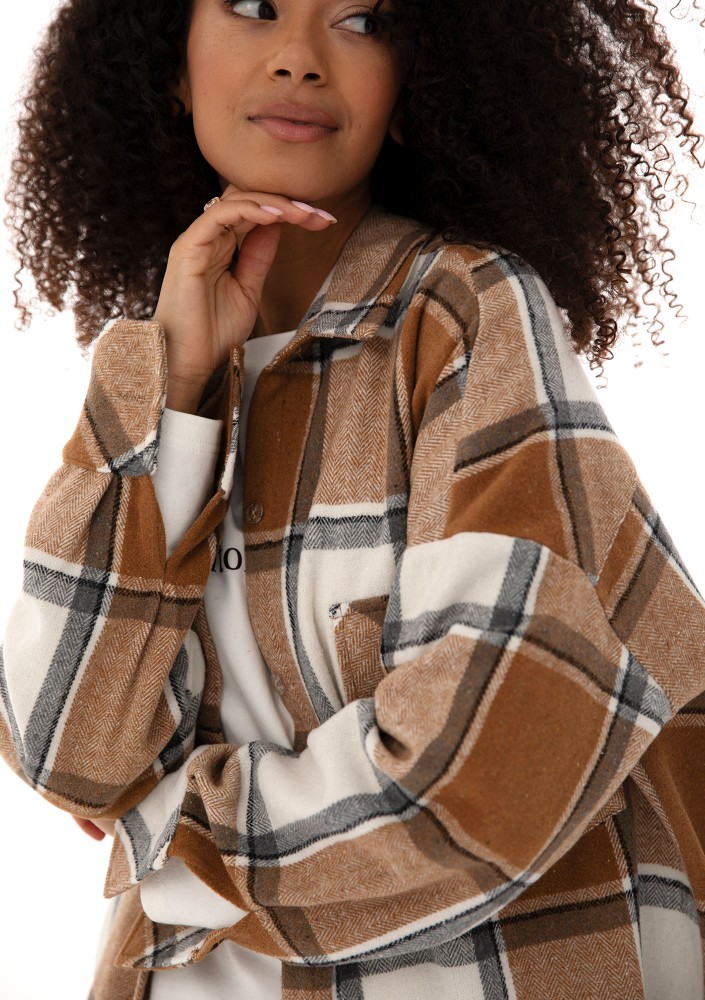 Shay - Winceyette oversize shirt Toffee Check