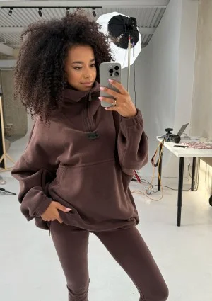 Yale Zip - Bluza oversize z mikropolaru Brązowa
