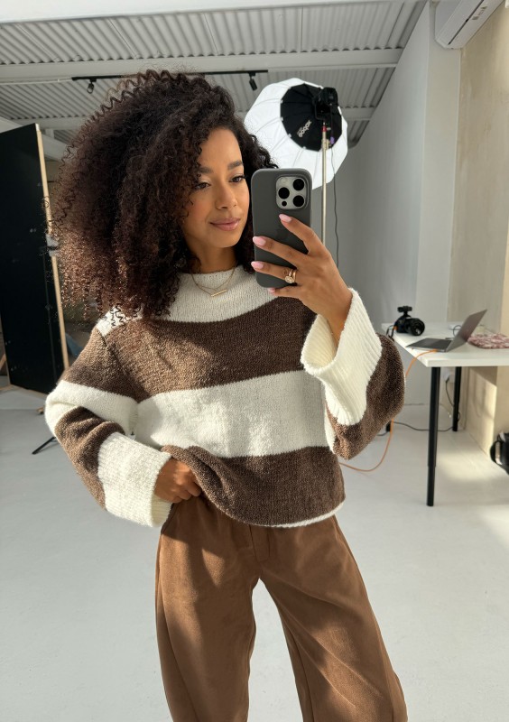 Mellow - Brown striped turtleneck sweater