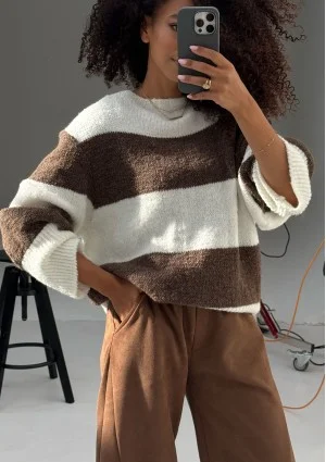 Mellow - Brown striped turtleneck sweater