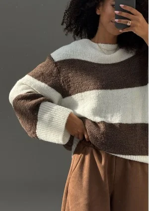 Mellow - Brown striped turtleneck sweater