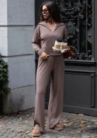 Loungey - Szerokie spodnie z wiskozy w prążek Cocoa