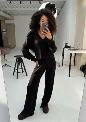 Loungey - Bluza z kołnierzem z wiskozy w prążek Black