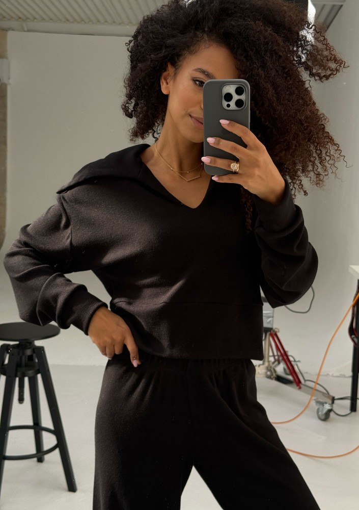 Loungey - Bluza z kołnierzem z wiskozy w prążek Black