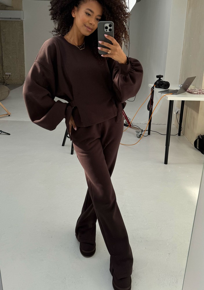 Tied - Modelująca bluza z klamrami na bokach Dark Chocolate