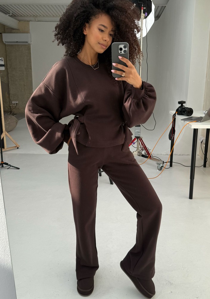 Tied - Modelująca bluza z klamrami na bokach Dark Chocolate