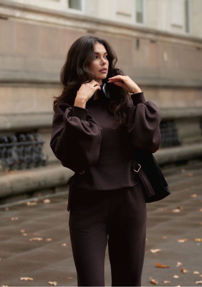 Tied - Modelująca bluza z klamrami na bokach Dark Chocolate