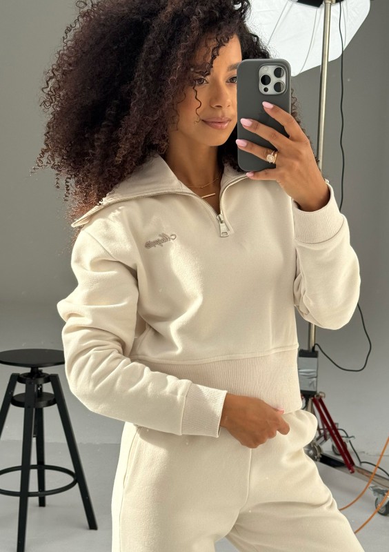 Milo - Bluza zip-up z wywijanym kołnierzem Coconut