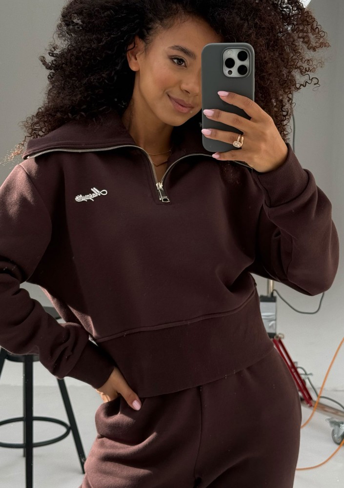 Milo - Chocolate brown zipped-up jumper