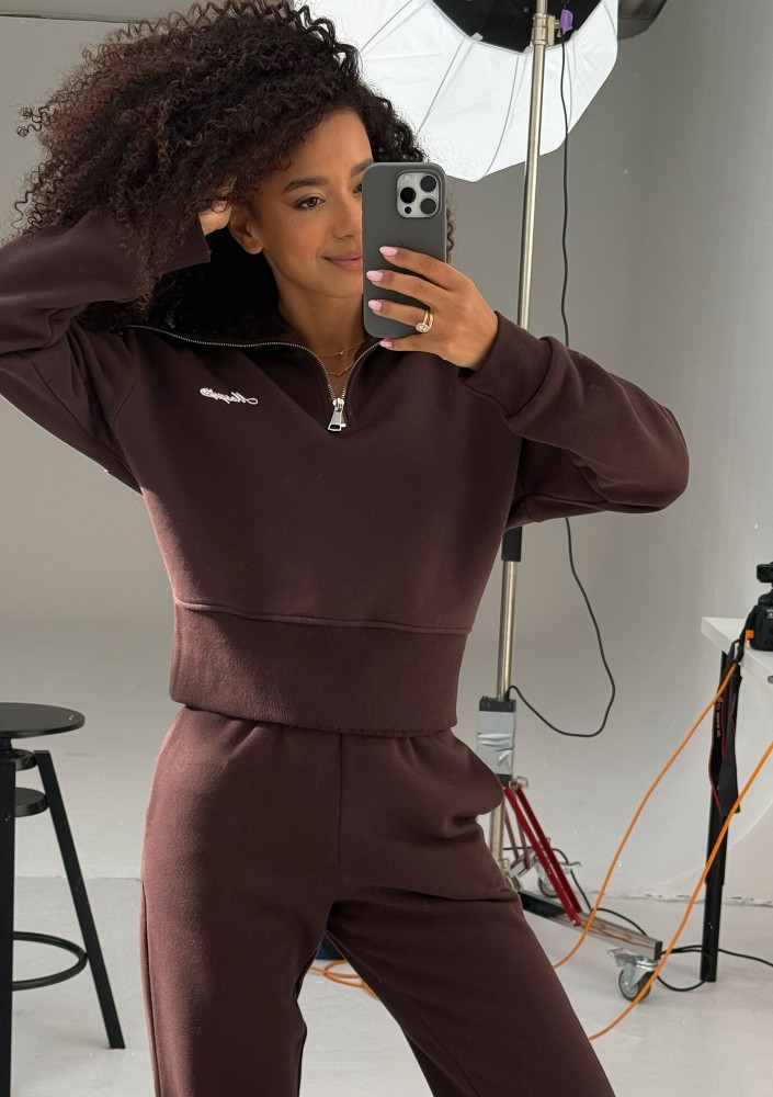 Milo - Bluza zip-up z wywijanym kołnierzem Dark Chocolate