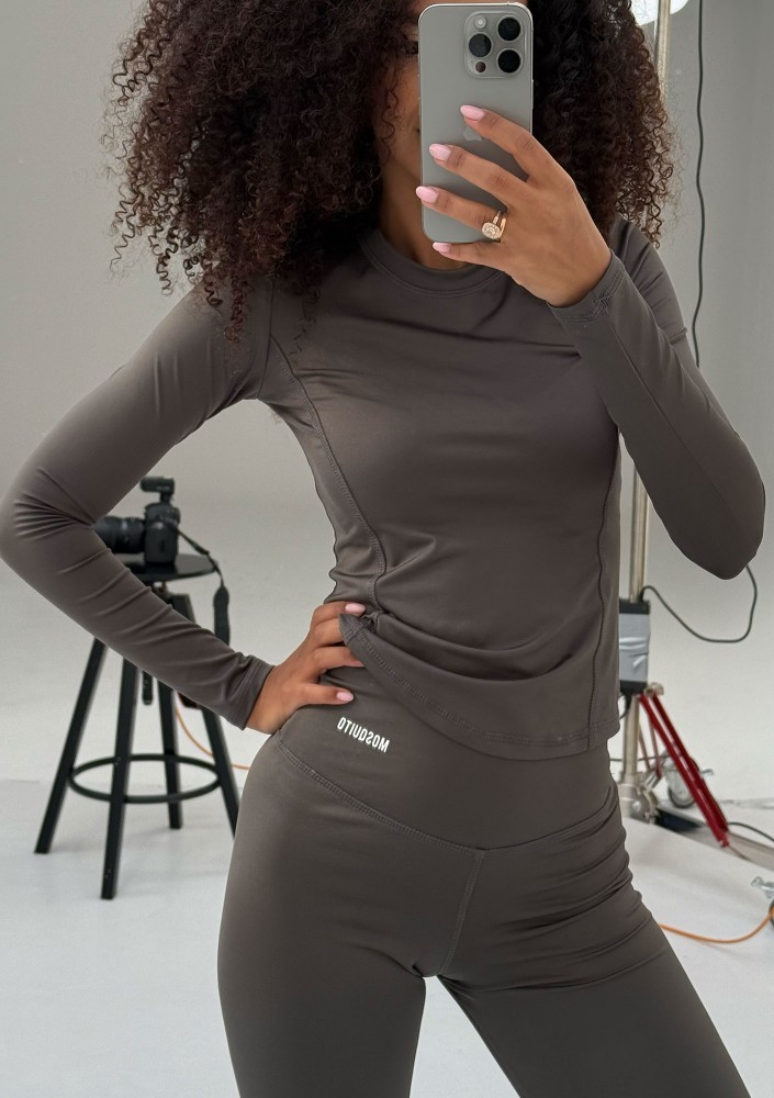 Nomad - Dark stone grey sports top with long sleeves