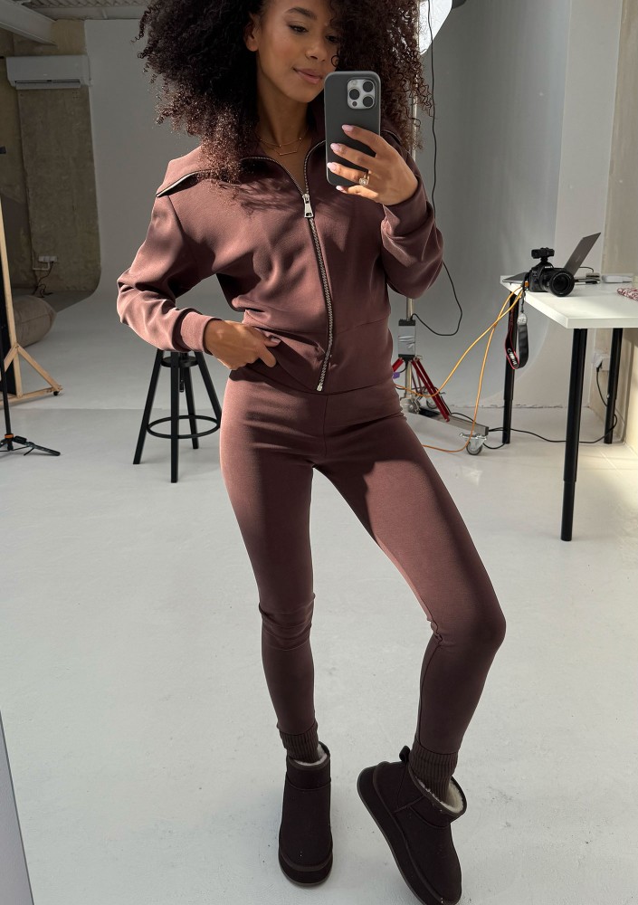 Ivy Fitwear - Miękkie legginsy z ocieplanej dzianiny Brązowe