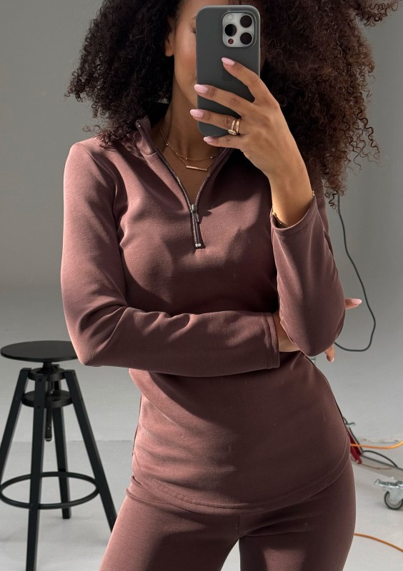 Ivy Fitwear - Top z półgolfem i zamkiem Brązowy