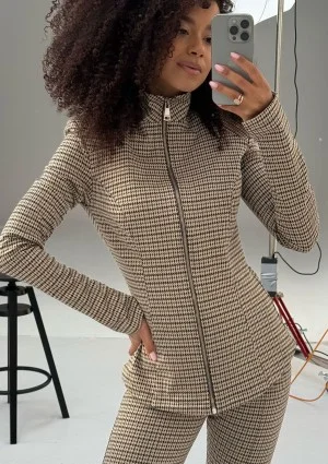 Vera - Soft jacket z wyprofilowaną talią i poduszkami w pepitkę