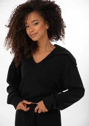 Loungey - Bluza z kołnierzem z wiskozy w prążek Black