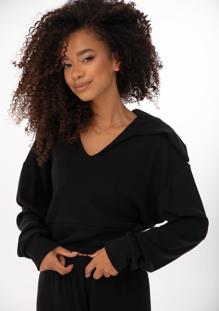 Loungey - Bluza z kołnierzem z wiskozy w prążek Black