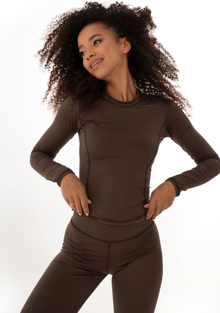 Nomad - Chocolate brown sports top with long sleeves