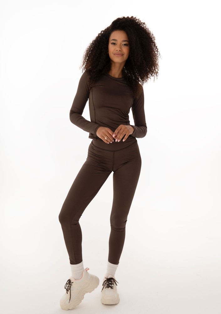 Nomad - Chocolate brown sports top with long sleeves