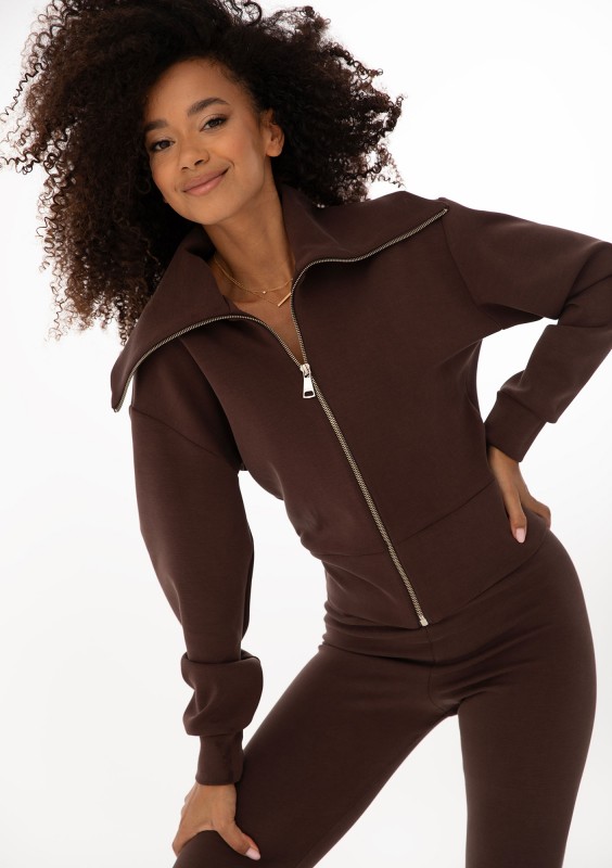Iris Zip-up - Chocolate brown zipped-up fitted jumper