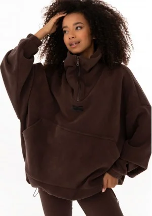 Yale Zip - Brown micro fleece-lined oversize jumper