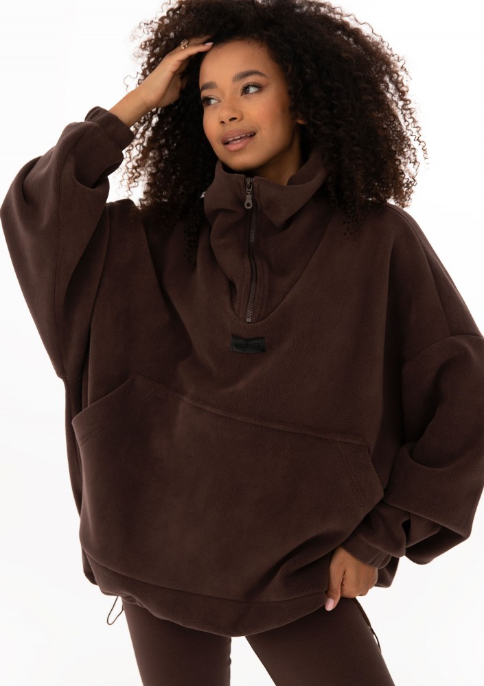 Yale Zip - Brown micro fleece-lined oversize jumper