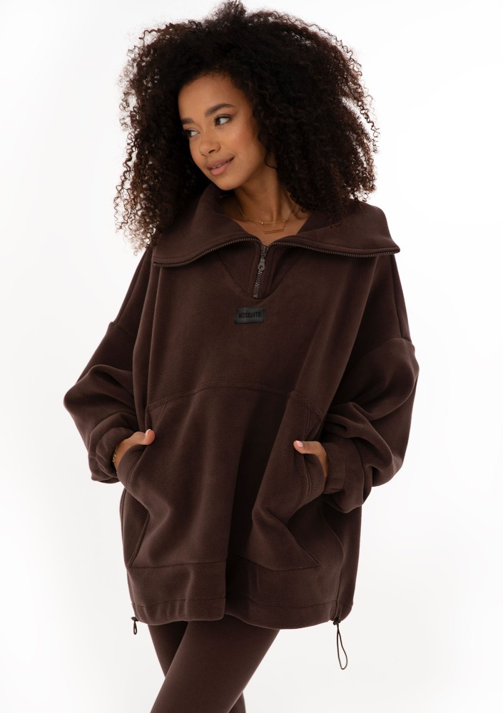 Yale Zip - Brown micro fleece-lined oversize jumper