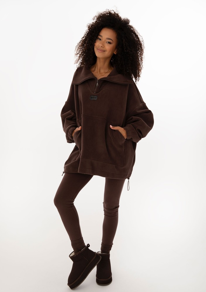Yale Zip - Brown micro fleece-lined oversize jumper