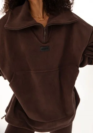 Yale Zip - Bluza oversize z mikropolaru Brązowa