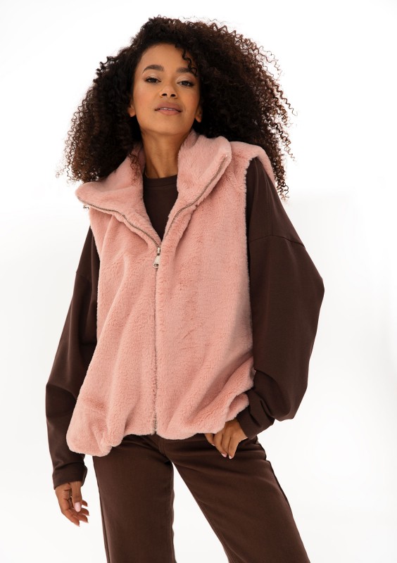Muffi - Pink faux fur oversize sleeveless jacket