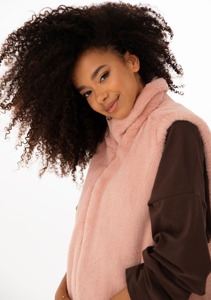 Muffi - Pink faux fur oversize sleeveless jacket