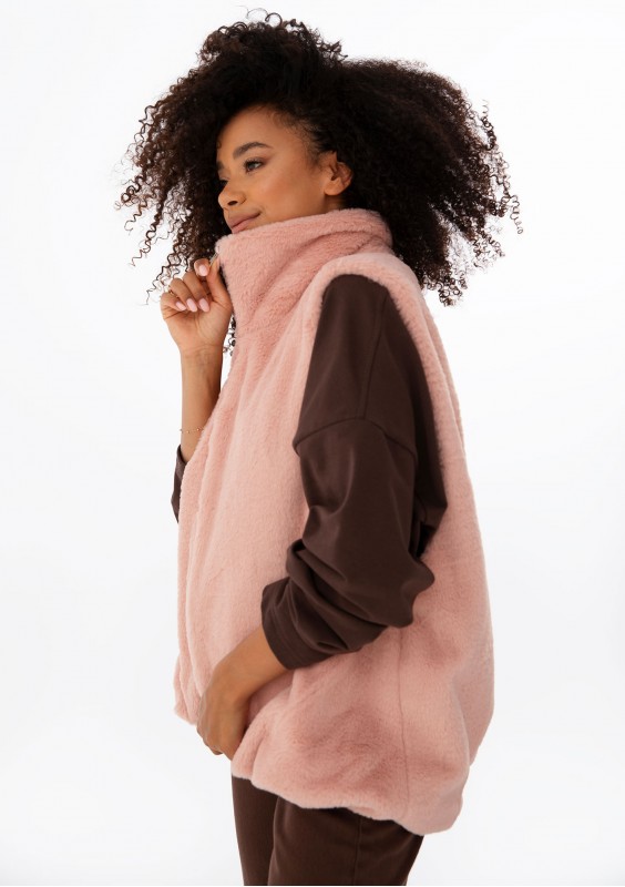 Muffi - Oversize'owy bezrękawnik z futerka Różowy