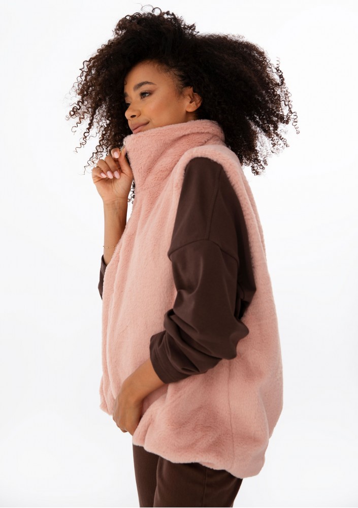 Muffi - Oversize'owy bezrękawnik z futerka Różowy