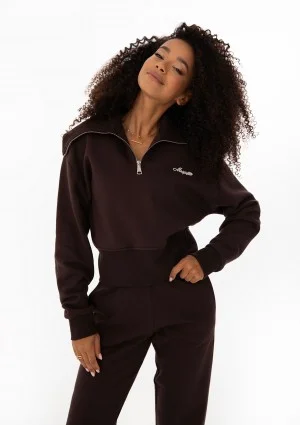 Milo - Bluza zip-up z wywijanym kołnierzem Dark Chocolate