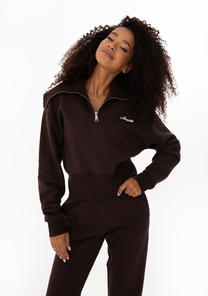 Milo - Bluza zip-up z wywijanym kołnierzem Dark Chocolate