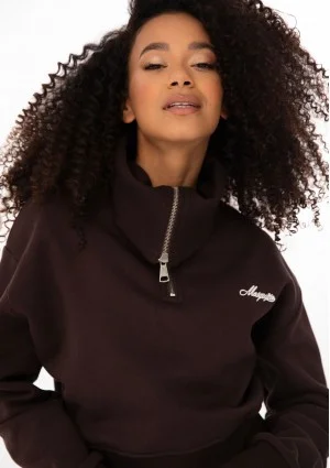 Milo - Bluza zip-up z wywijanym kołnierzem Dark Chocolate