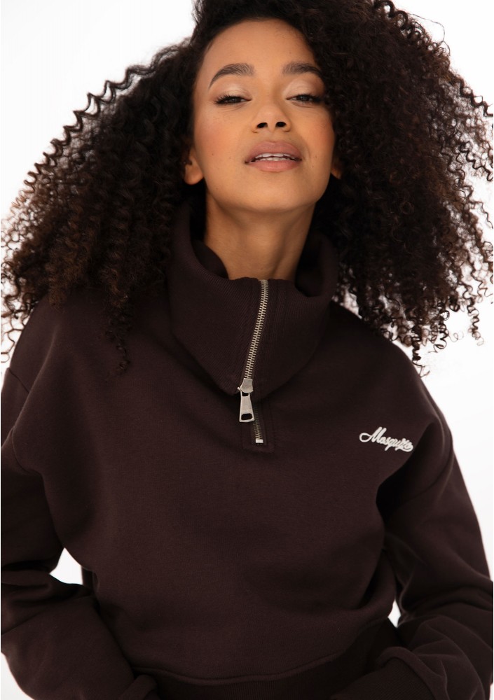 Milo - Bluza zip-up z wywijanym kołnierzem Dark Chocolate