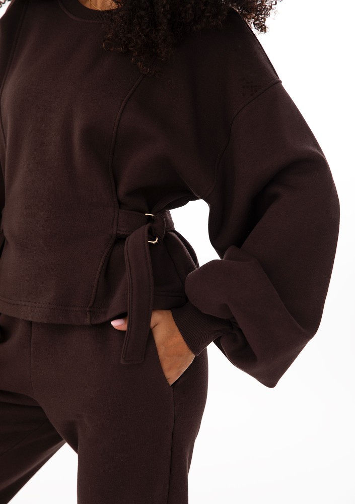 Tied - Modelująca bluza z klamrami na bokach Dark Chocolate