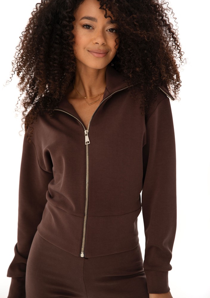 Iris Zip-up - Chocolate brown zipped-up fitted jumper