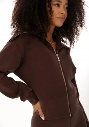 Iris Zip-up - Chocolate brown zipped-up fitted jumper