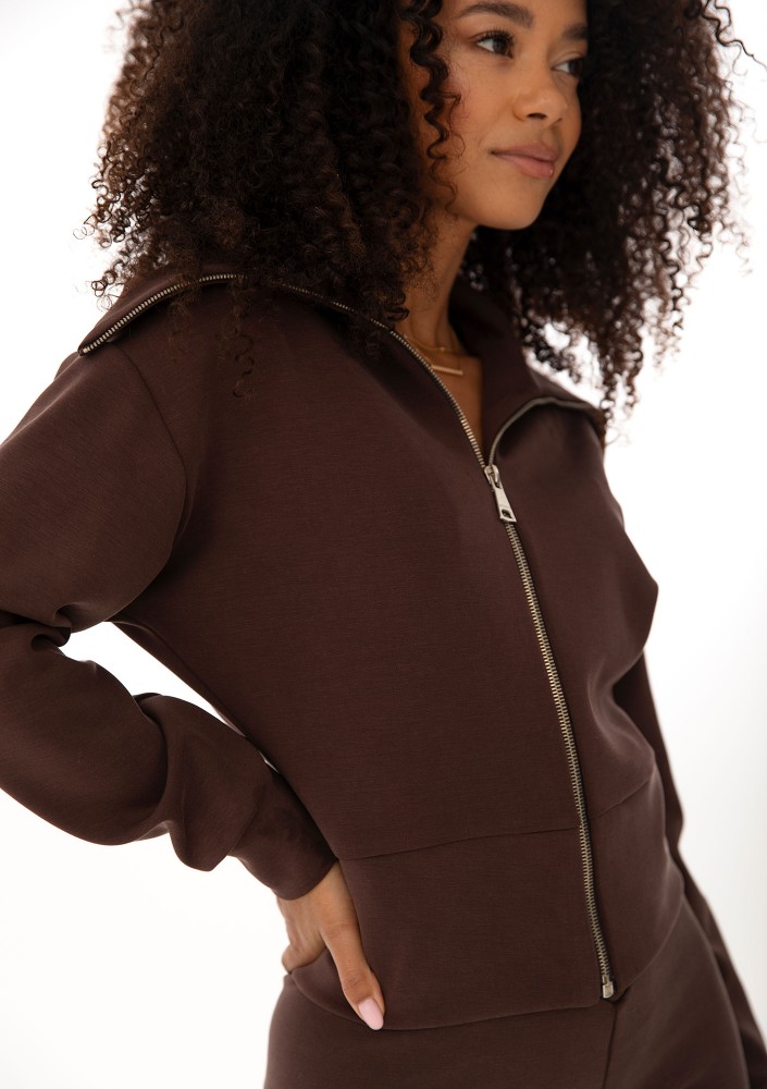 Iris Zip-up - Bluza z wysokim kołnierzem Dark Chocolate