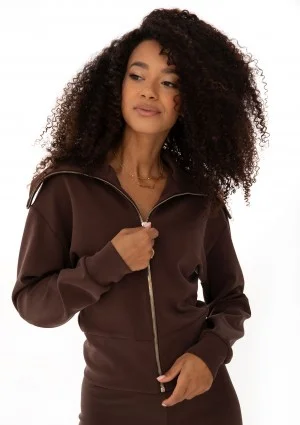 Iris Zip-up - Chocolate brown zipped-up fitted jumper