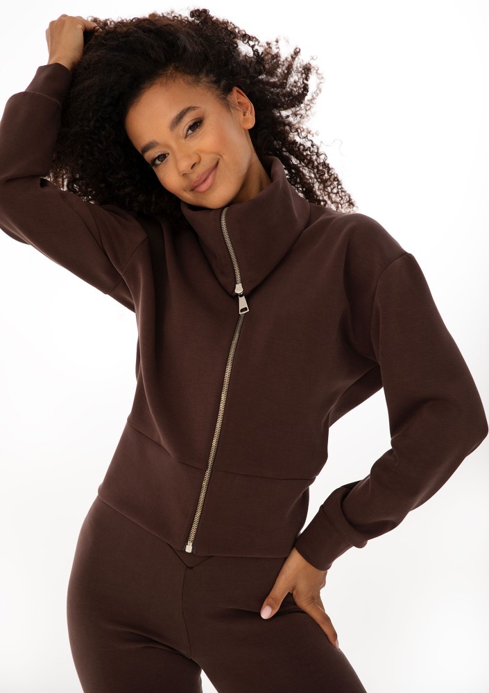Iris Zip-up - Bluza z wysokim kołnierzem Dark Chocolate