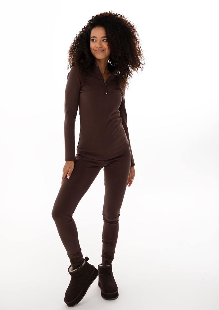 Ivy Fitwear - Miękkie legginsy z ocieplanej dzianiny Brązowe