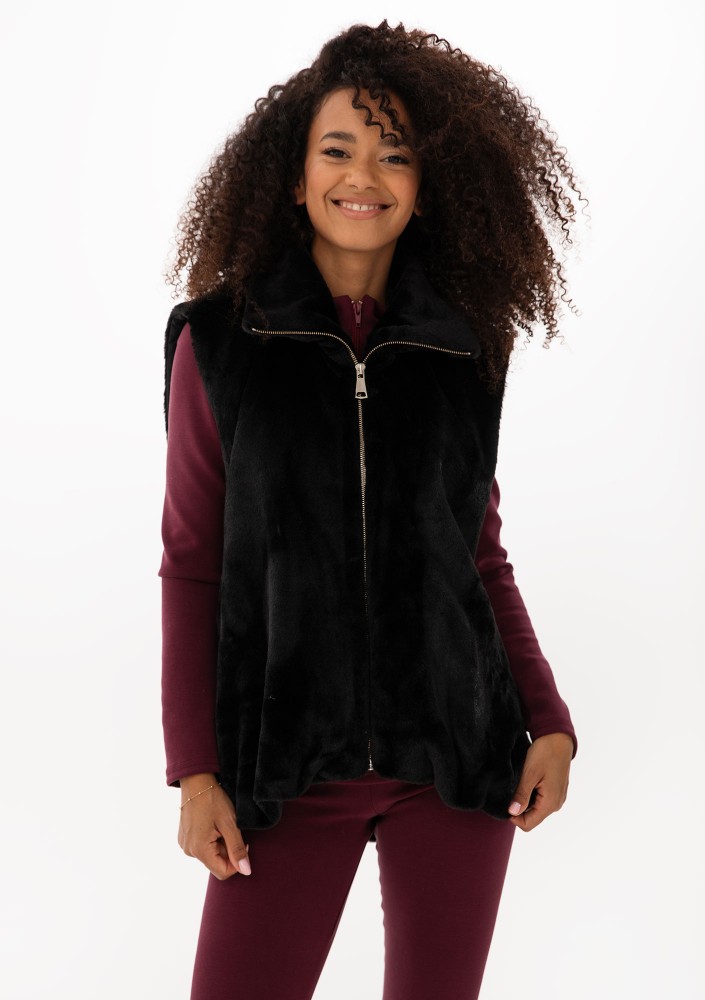 Muffi - Black faux fur oversize sleeveless jacket