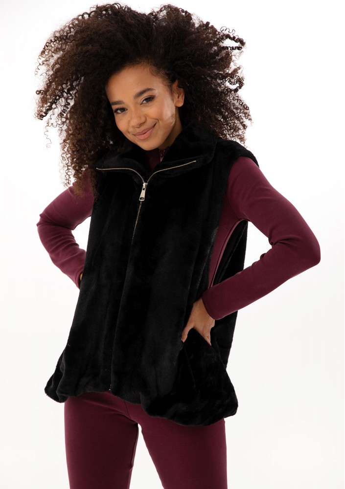 Muffi - Black faux fur oversize sleeveless jacket