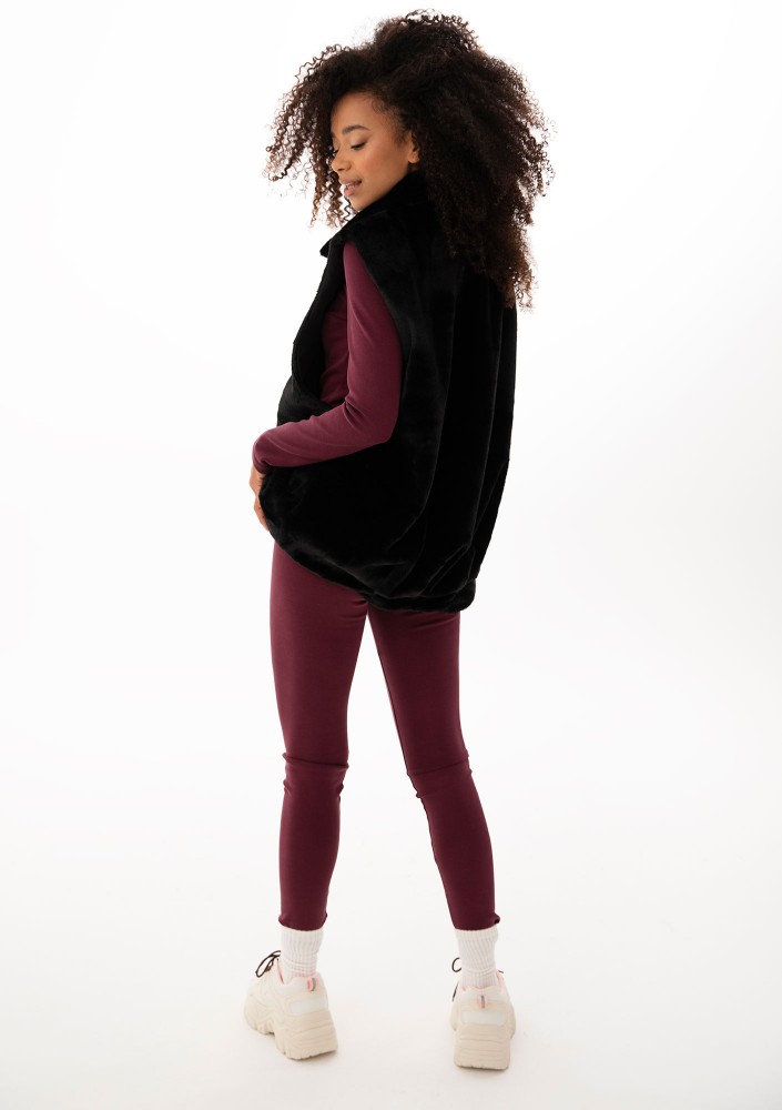 Muffi - Oversize'owy bezrękawnik z futerka Czarny