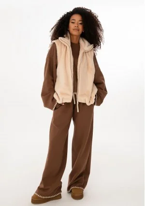 Muffi - Beige faux fur oversize sleeveless jacket