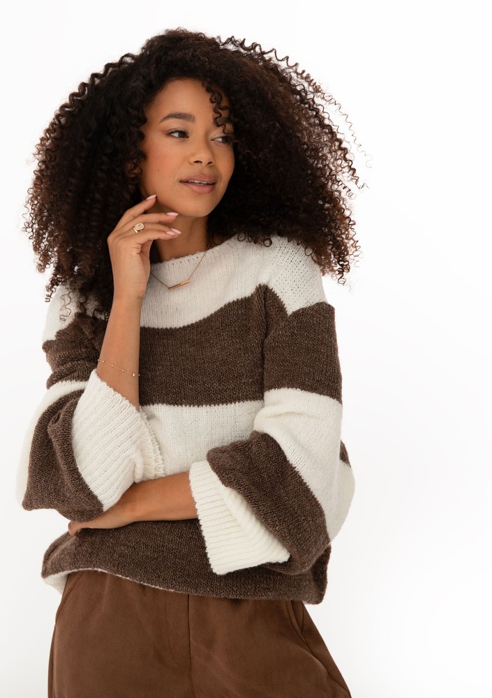 Mellow - Brown striped turtleneck sweater